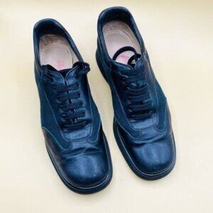 Salvatore Ferragamo Retro Black Leather Low-Top Sneakers – Size 7.5